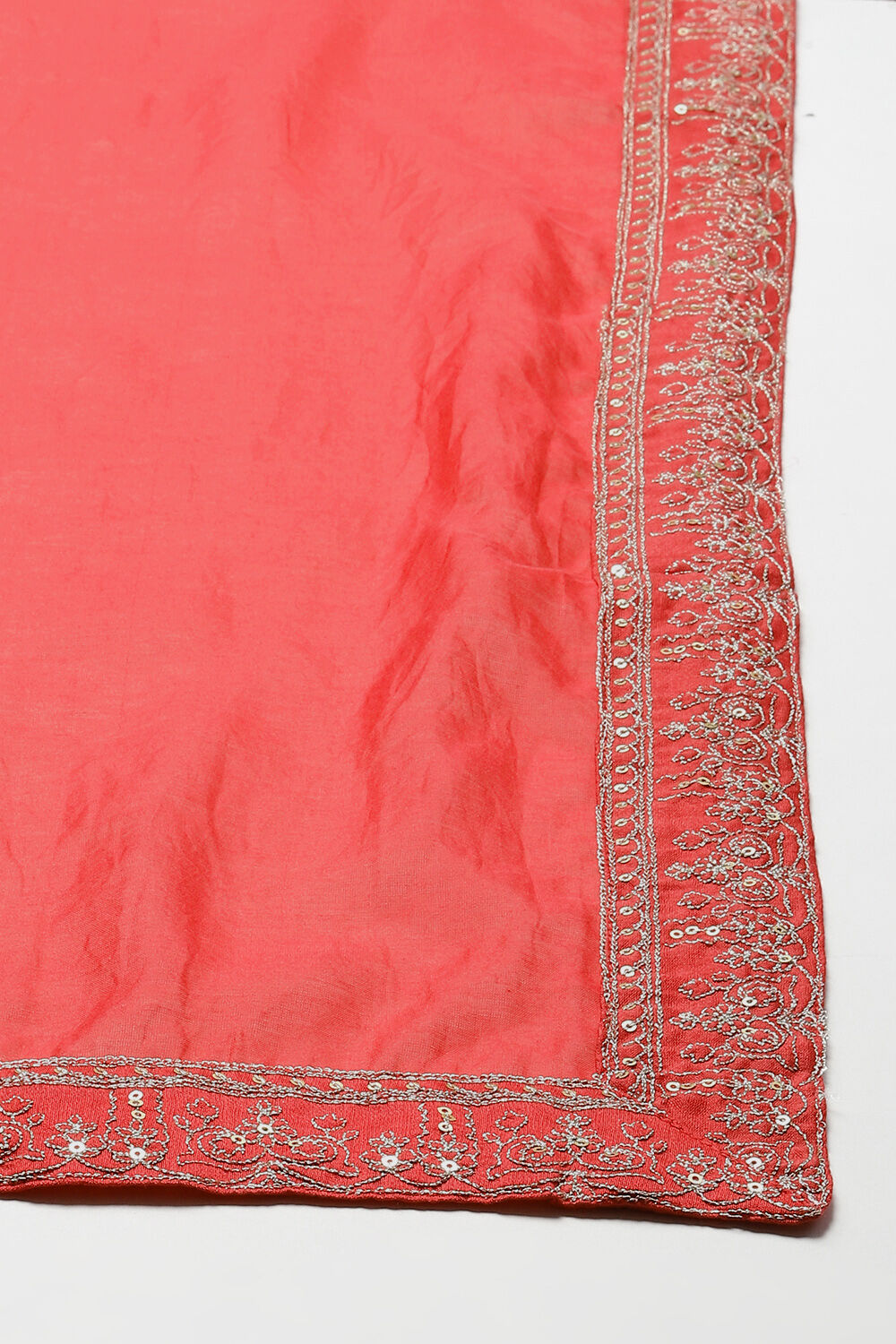 Coral Red Straight Kurta Pants Suit Set image number 2