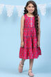 Pink Cotton Tiered Printed Kurta