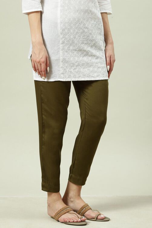 Olive Rayon Narrow Pants image number 3