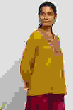 Mustard Yellow Embroidered A-Line Kurti image number 4