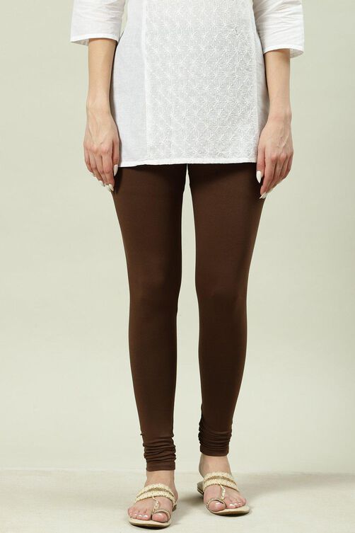 Camel Cotton Blend Solid Churidar image number 2
