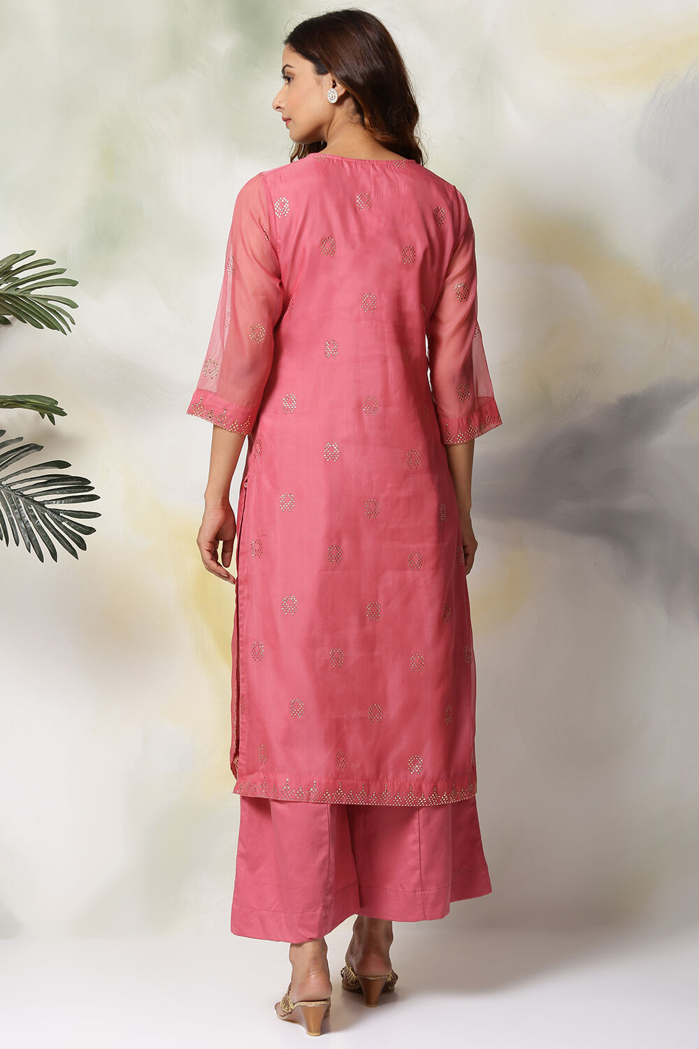 Lime Green Art Silk Straight Kurta Flared Palazzo Suit Set image number 7