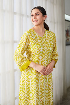 Lime Yellow Rayon Straight Kurta Set image number 1