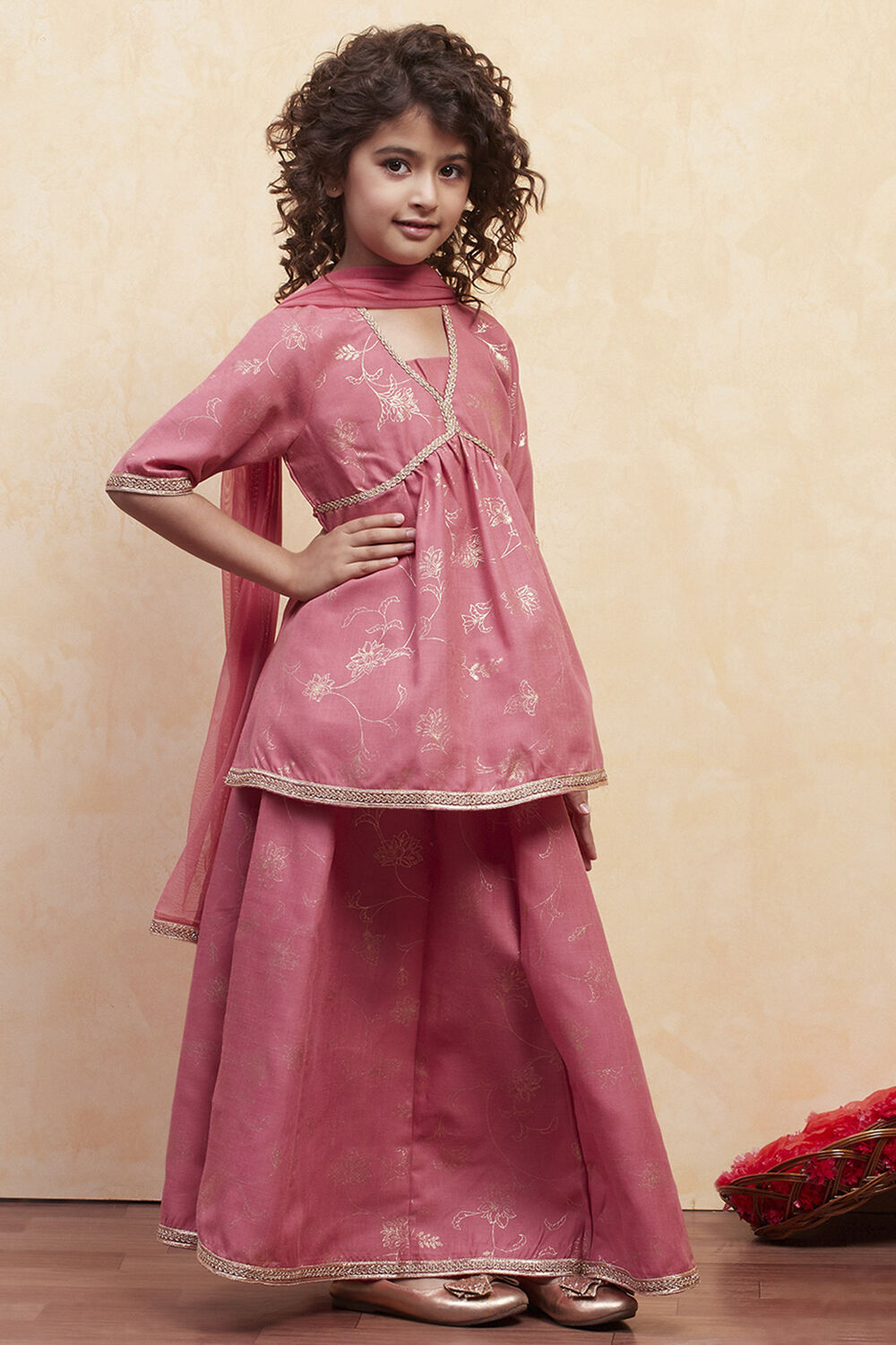 Blush Pink Printed Peplum Lehenga Set image number 5