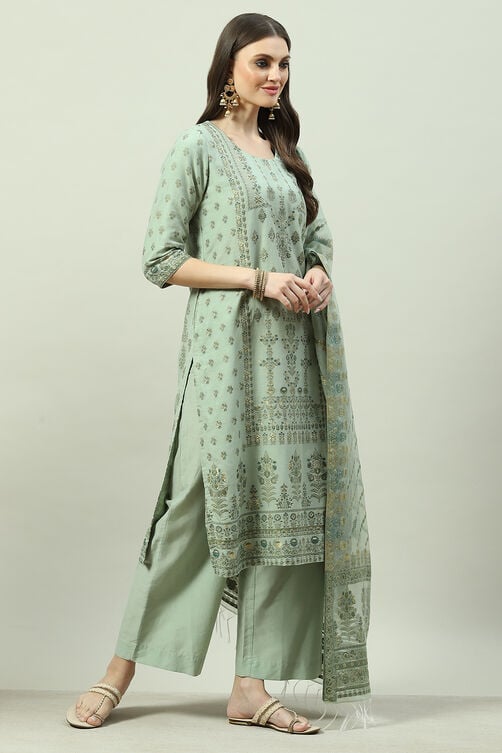 Ecru Art Silk Straight Kurta Palazzo Suit Set image number 3