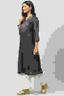 Indigo Cotton Flared Kurta image number 2