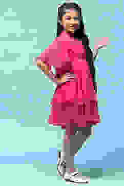 Pink Chiffon Dobby Tiered Dress image number 4