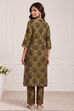 Green Poly Viscose Straight Kurta Pants Set image number 4