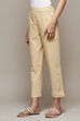 Off White Cotton Embroidered Narrow Pants image number 2