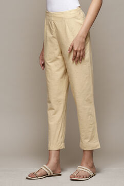 Beige Cotton Embroidered Narrow Pant image number 2