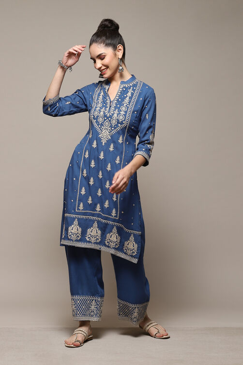 Buy Slate Blue LIVA Straight Solid 2 Piece Set (Kurta, Palazzo) for ...