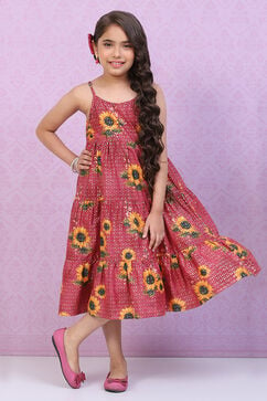 Onion Pink Cotton Tiered Printed Dress image number 0