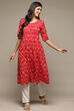 Red Cotton IKAT Straight Yarndyed Kurta image number 0