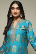 Blue Cotton Straight Kurta Pant Suit Set image number 1