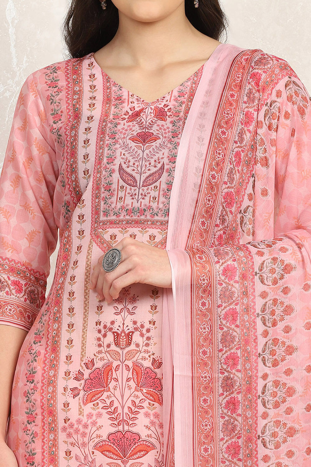 Pink Cotton Digital Print Unstitched Suit Set image number 2