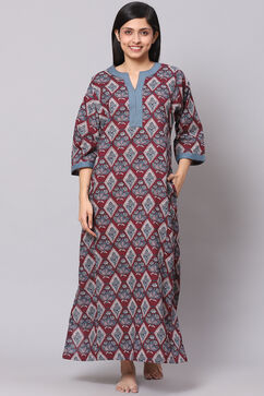 Wine Straight Art Silk Printed Sleepwear image number 5