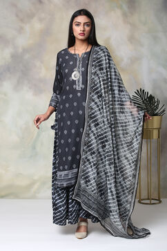 Black Art Silk Sharara Kurta Sharara Suit Set image number 5