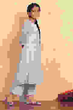 Powder Blue Silk Chanderi Flared Suit Set image number 5