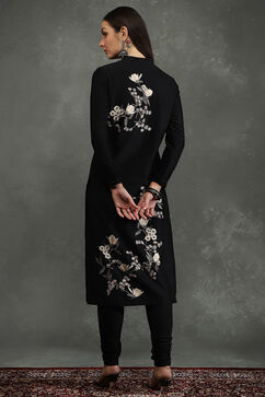 Rohit Bal Black Silk Chanderi Floral Straight Suit Set image number 4