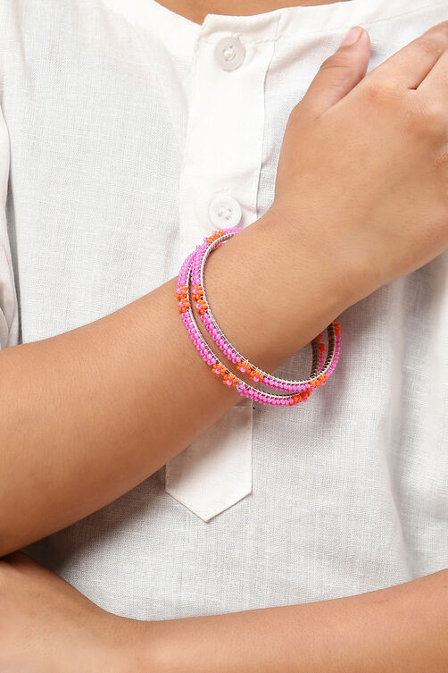 Pink Orange Metal & Beads Kids Bangles image number 3