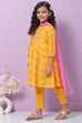 Yellow Cotton Flared Kurta Pant Suit Set image number 3