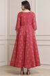 Pink Cotton Blend Flared Printed Dress image number 3
