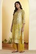 Lime Cotton Straight Kurta image number 2