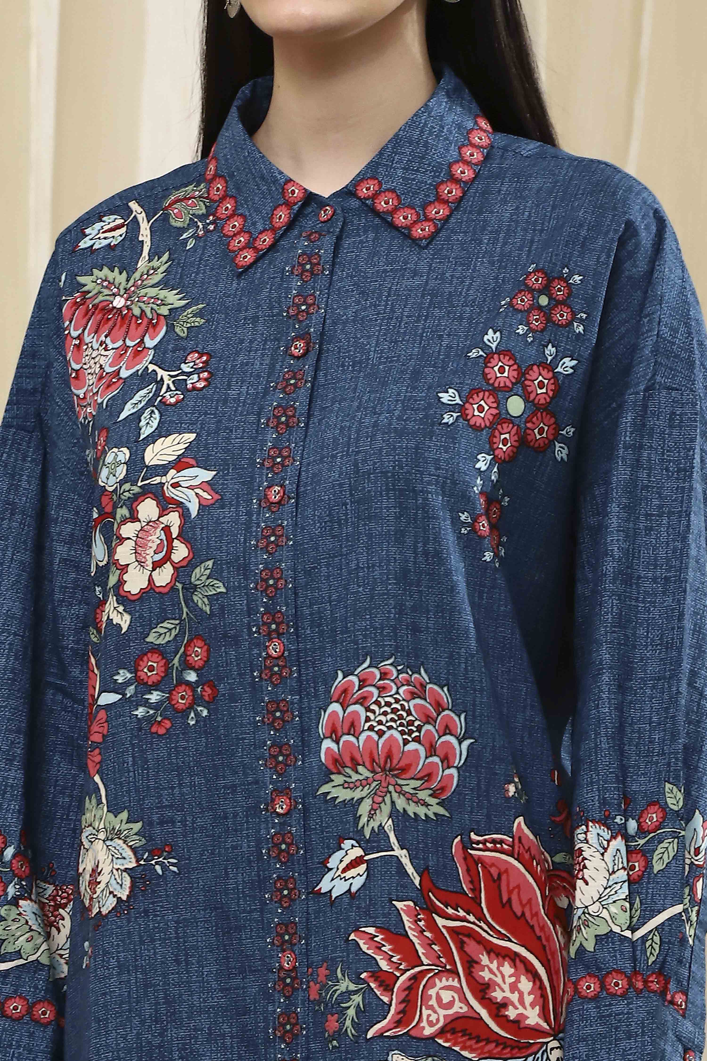 Brown Cotton Floral Printed Shirt image number 1