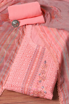Pink Muslin Lace Unstitched Suit Set image number 0