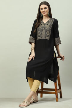 Black LIVA Straight Printed Kurta image number 0