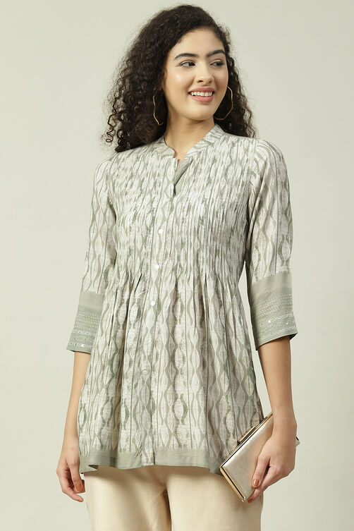 Ash Grey LIVA Flared Printed Short Kurti image number 5