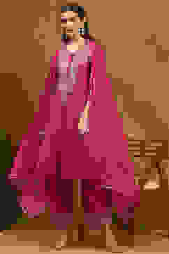 Pink Cotton Embroidered Kalidar Suit Set image number 5