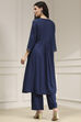 Blue Solid Gathered Suit Set image number 4
