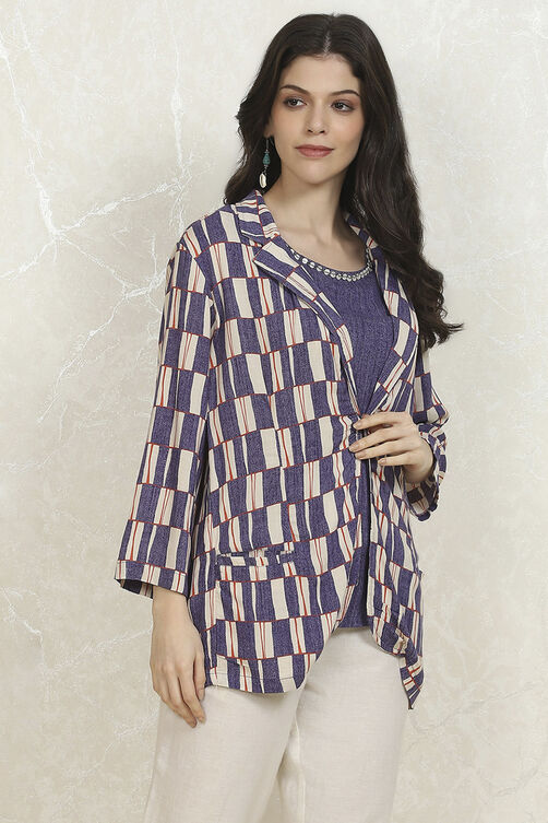 Blue Printed Straight Jacket image number 4