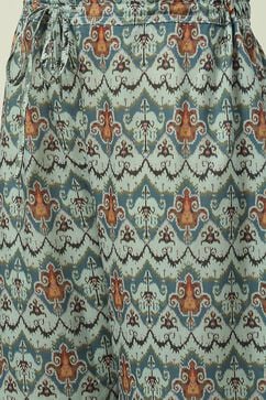 Blue Cotton Blend Asymmetric Printed Kurta Suit Set image number 2
