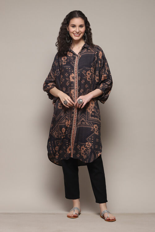 Black Printed High-Low Relaxed Fit Kurta image number 5