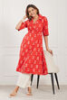 Red Cotton A Line Kurta image number 0