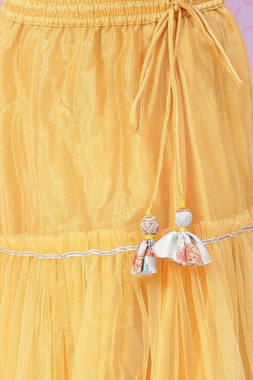 Yellow Art Silk Flared Lehenga image number 2