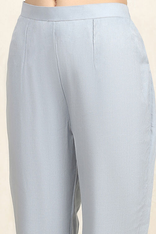 Sky Blue Linen Blend Unstitched Suit Set image number 3