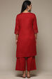 Red Cotton Blend Straight Kurta Palazzo Suit Set image number 4