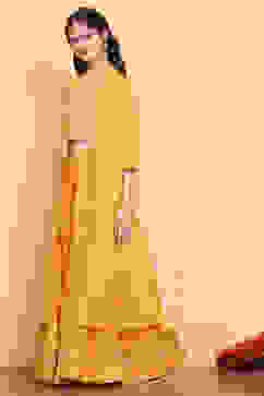 Yellow Printed Festive Fusion Set image number 3