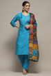 Green Cotton Unstitched Suit set image number 1