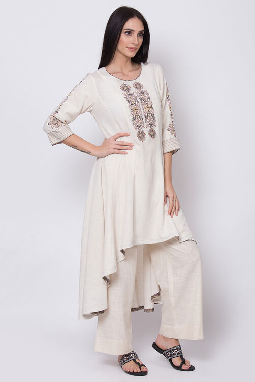 Off White A Line High Low Kurta image number 5