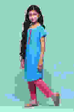 Blue Cotton Straight Solid Kurta Set image number 3