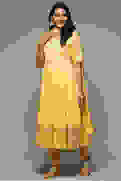 Yellow Cotton Anarkali Kurta Churidar Suit Set image number 5