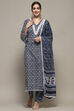 Indigo Cotton Unstitched Suit set image number 8