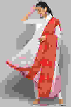 White Cotton Asymmetric Anarkali & Churidar Suit Set image number 0