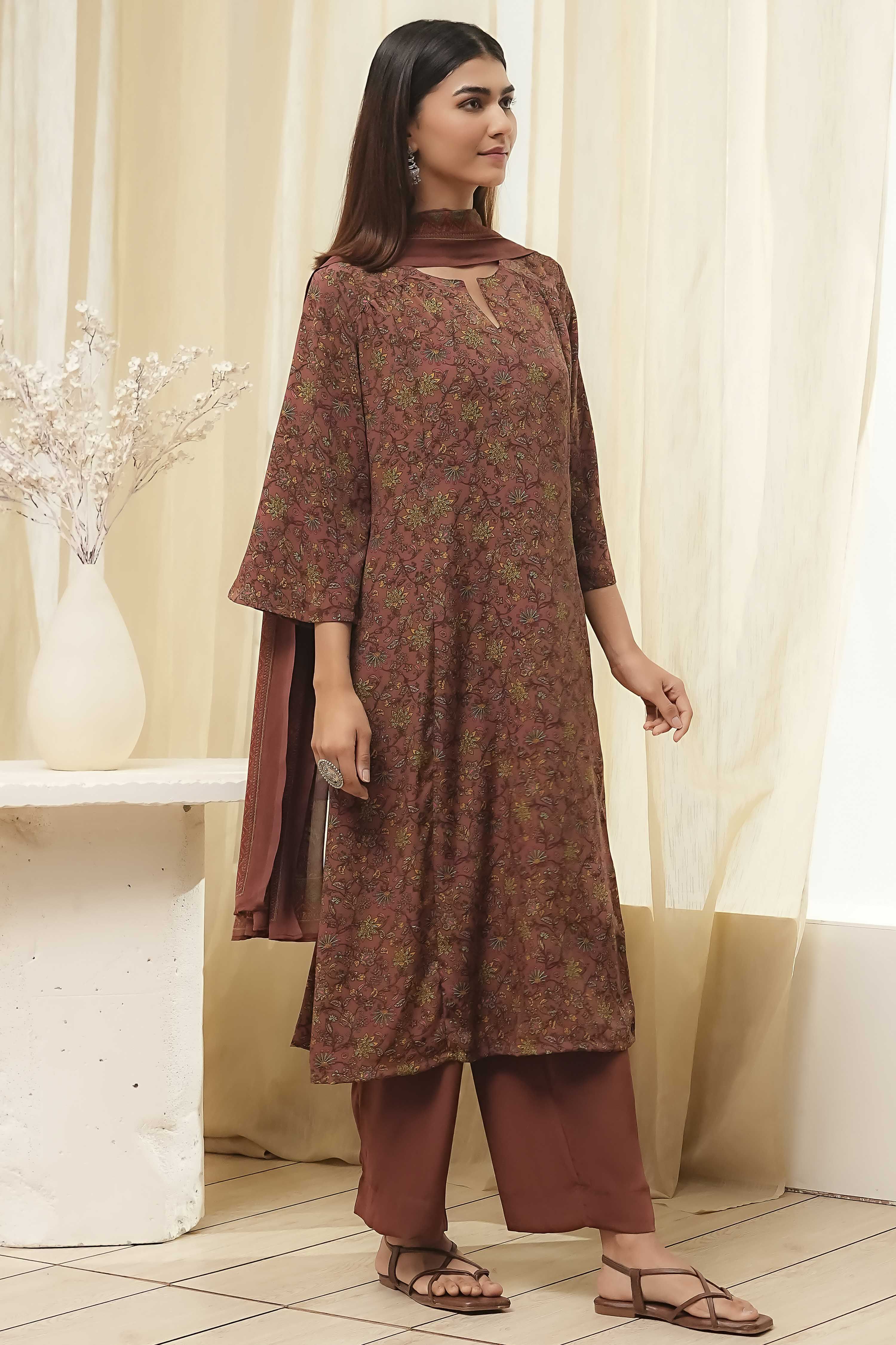 Green Art Silk Straight Suit Set image number 5