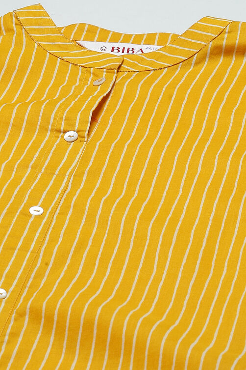 Mustard Cotton Straight Kurta Regular Pant Suit Set image number 1