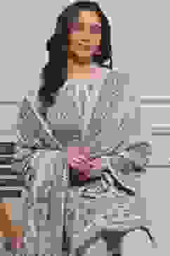 Ivory Printed Straight Winter Suit Set image number 7